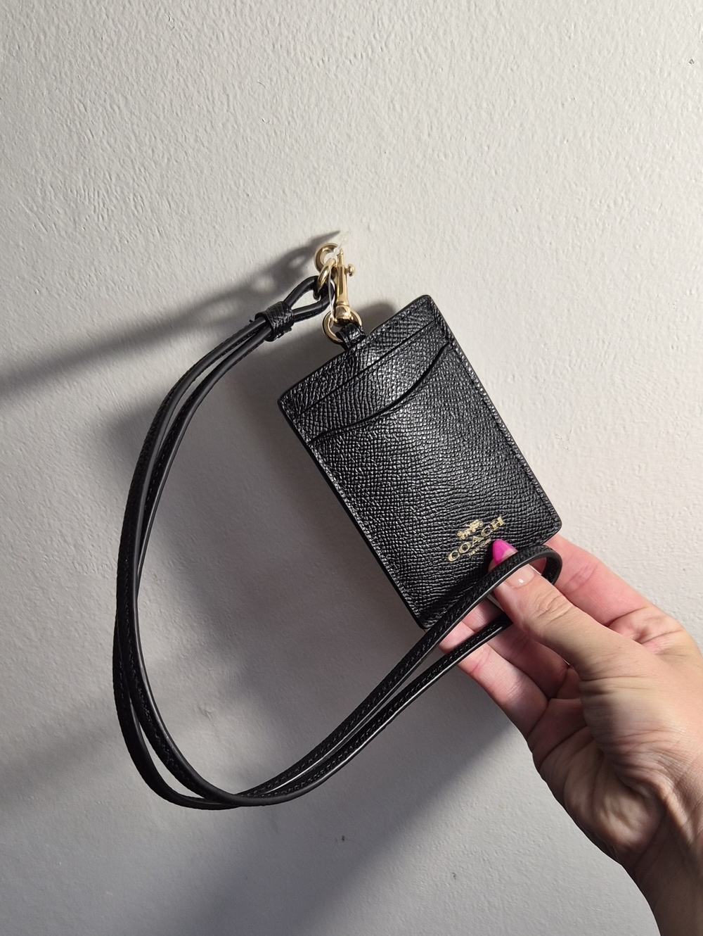 COACH Black Leather Lanyard ID Card Holder Wallet